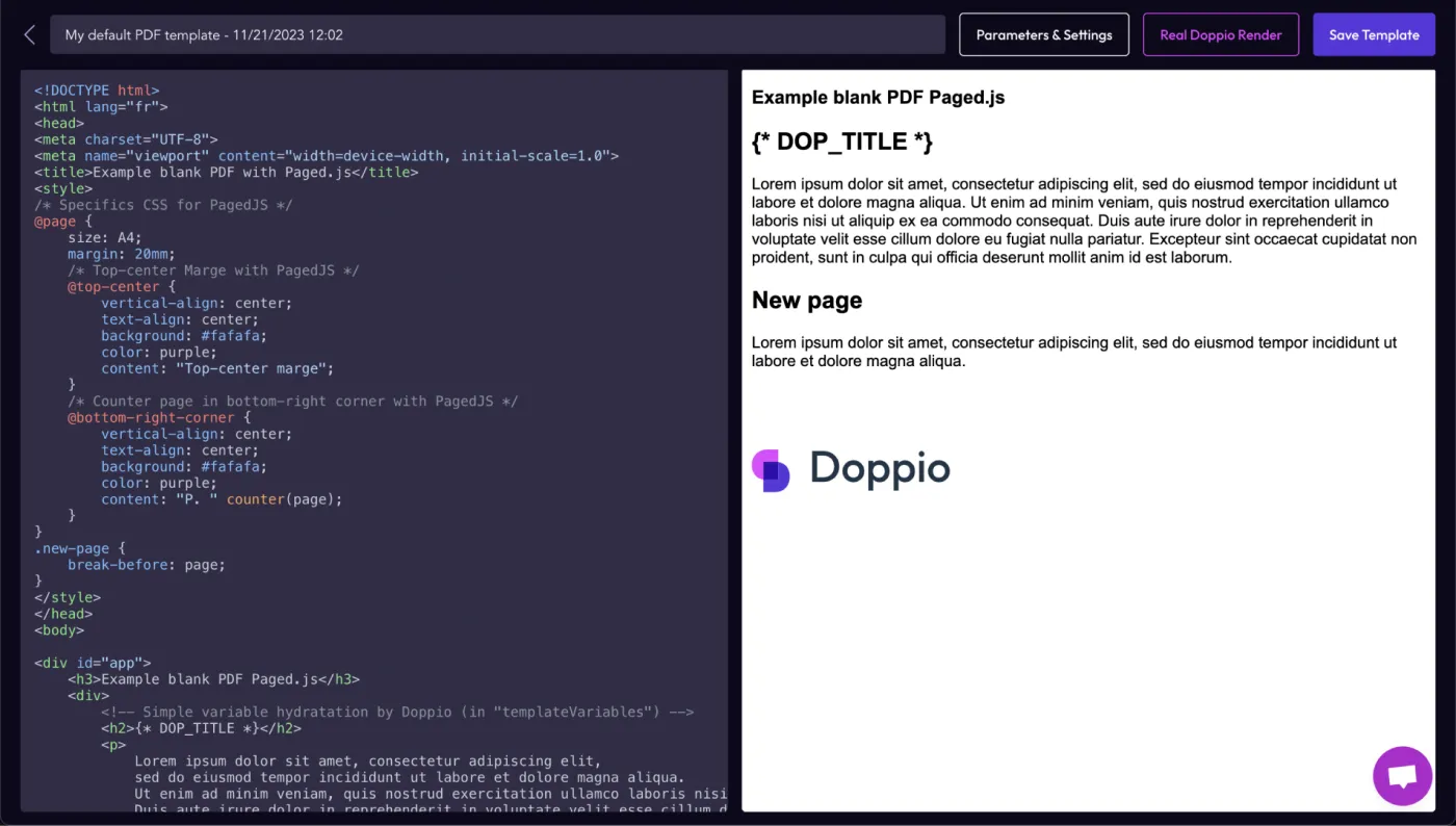 Template editor interface