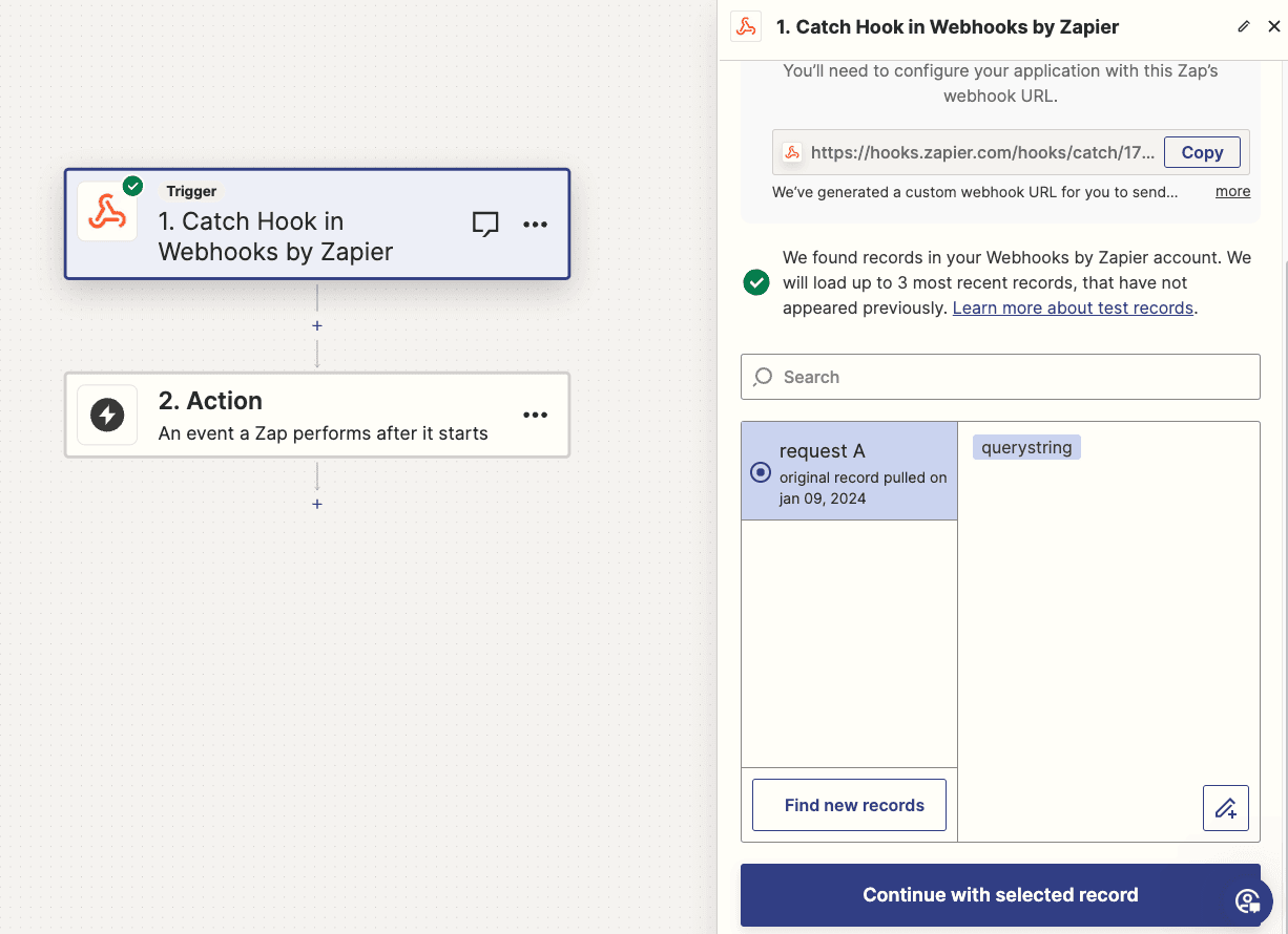 Choose webhook action